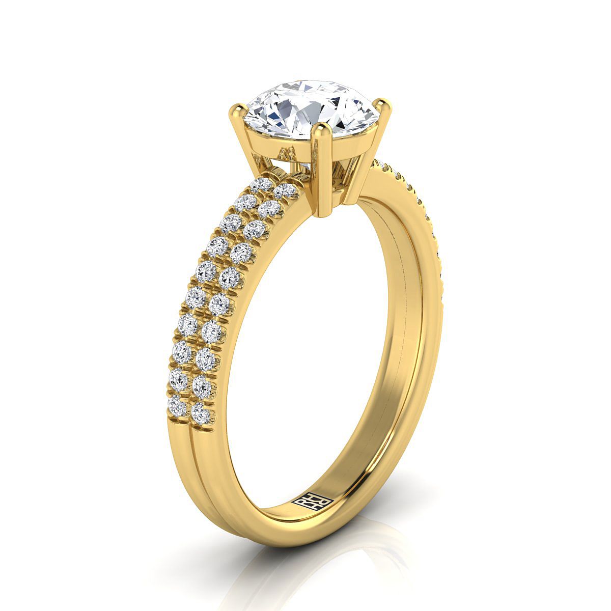 Round Brilliant, Double Row Micro-Set Pavé, in 18K Yellow Gold, pave setting – side profile | RockHer