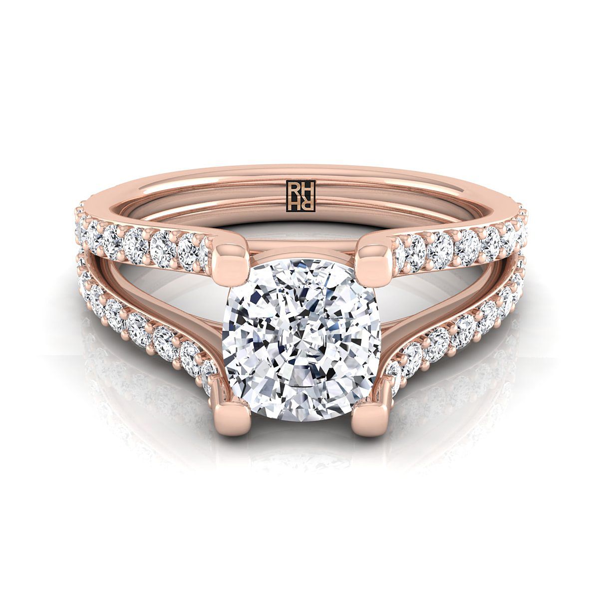 Split Shank Pavé Cushion, in 14K Rose Gold | RockHer