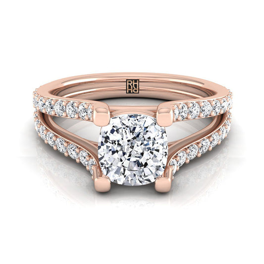 Split Shank Pavé Cushion, in 14K Rose Gold | RockHer