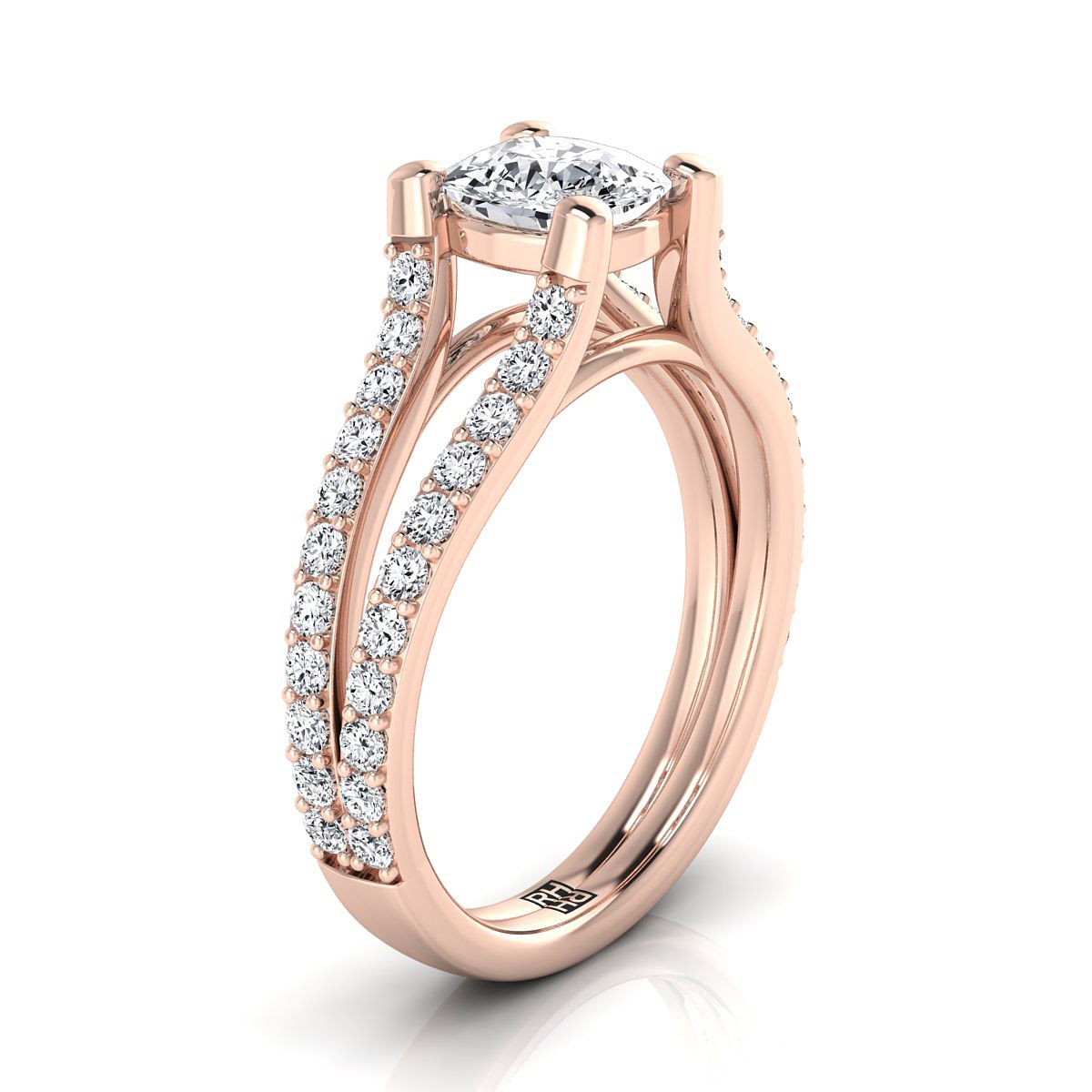 Split Shank Pavé Cushion, in 14K Rose Gold – side profile | RockHer