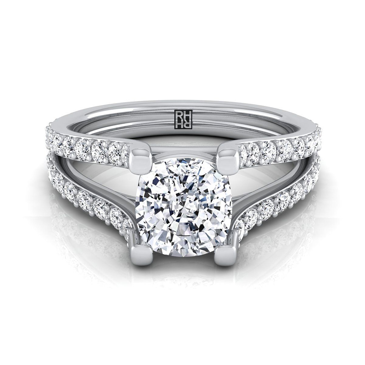 Split Shank Pavé Cushion, in Platinum | RockHer