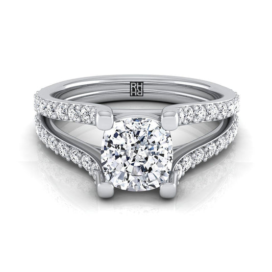 Split Shank Pavé Cushion, in 18K White Gold | RockHer