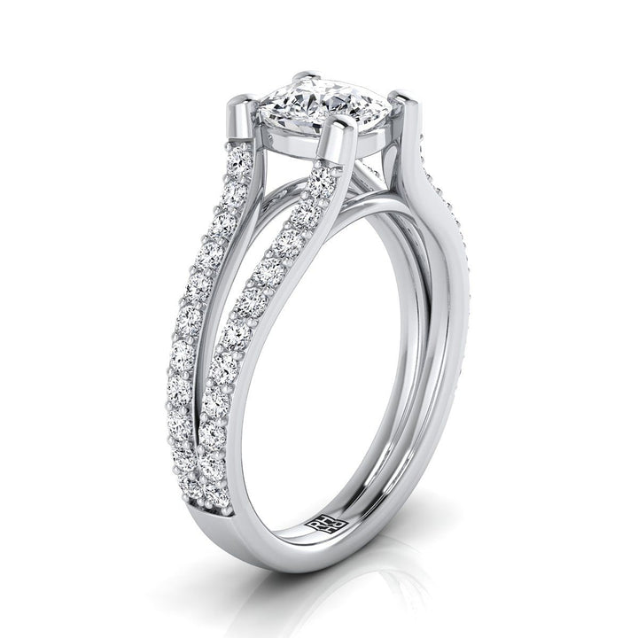 Split Shank Pavé Cushion, in Platinum – side profile | RockHer
