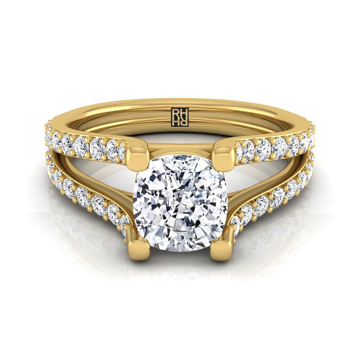 Split Shank Pavé Cushion, in 18K Yellow Gold | RockHer