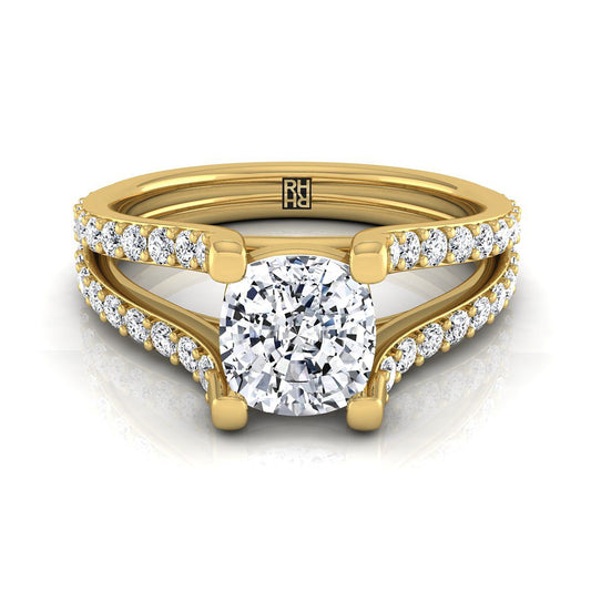 Split Shank Pavé Cushion, in 18K Yellow Gold | RockHer
