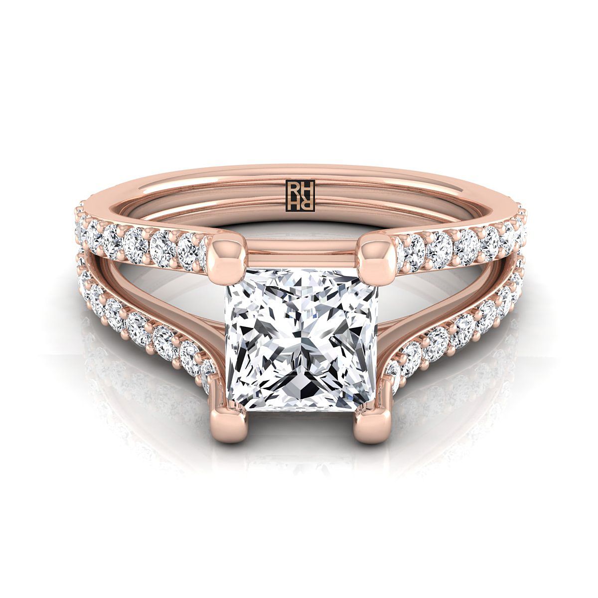 Split Shank Pavé Princess, in 14K Rose Gold | RockHer