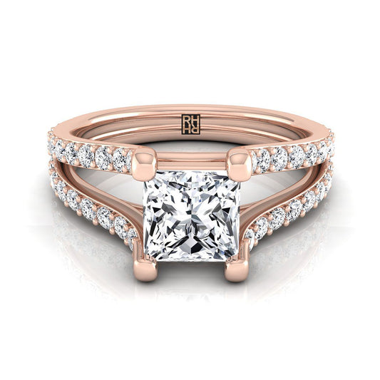 Split Shank Pavé Princess, in 14K Rose Gold | RockHer