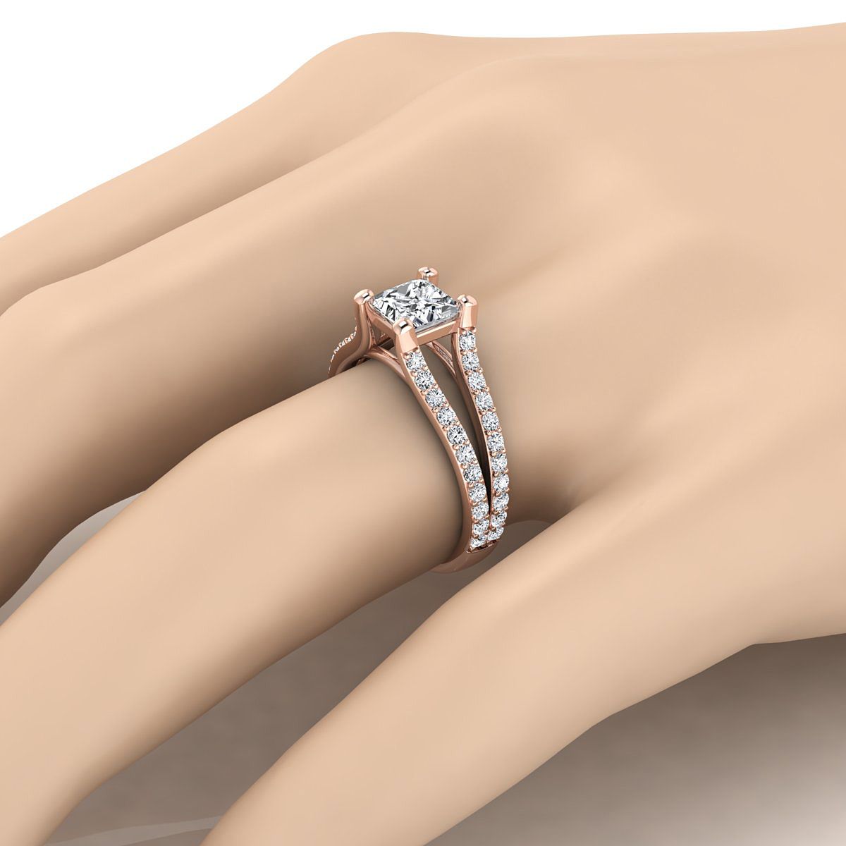 Split Shank Pavé Princess, in 14K Rose Gold – detail view | RockHer