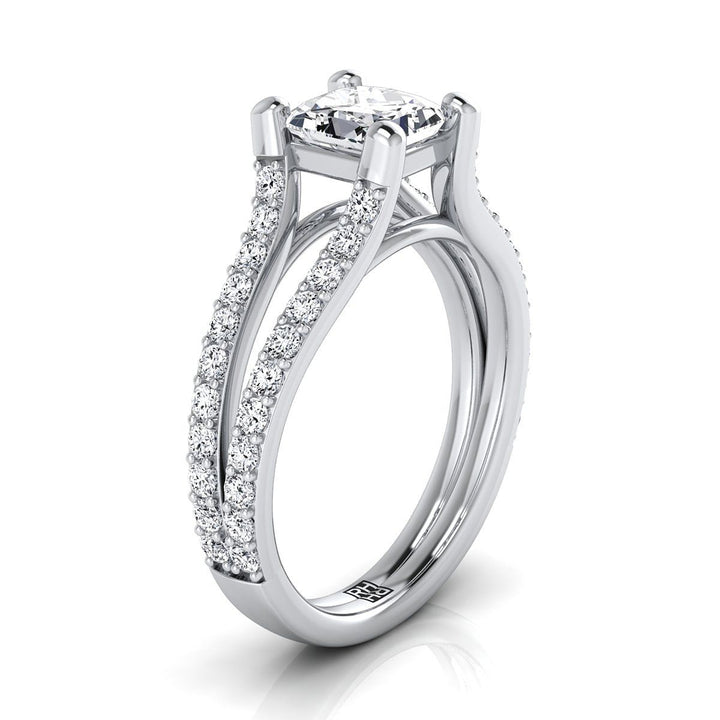 Split Shank Pavé Princess, in 18K White Gold – side profile | RockHer