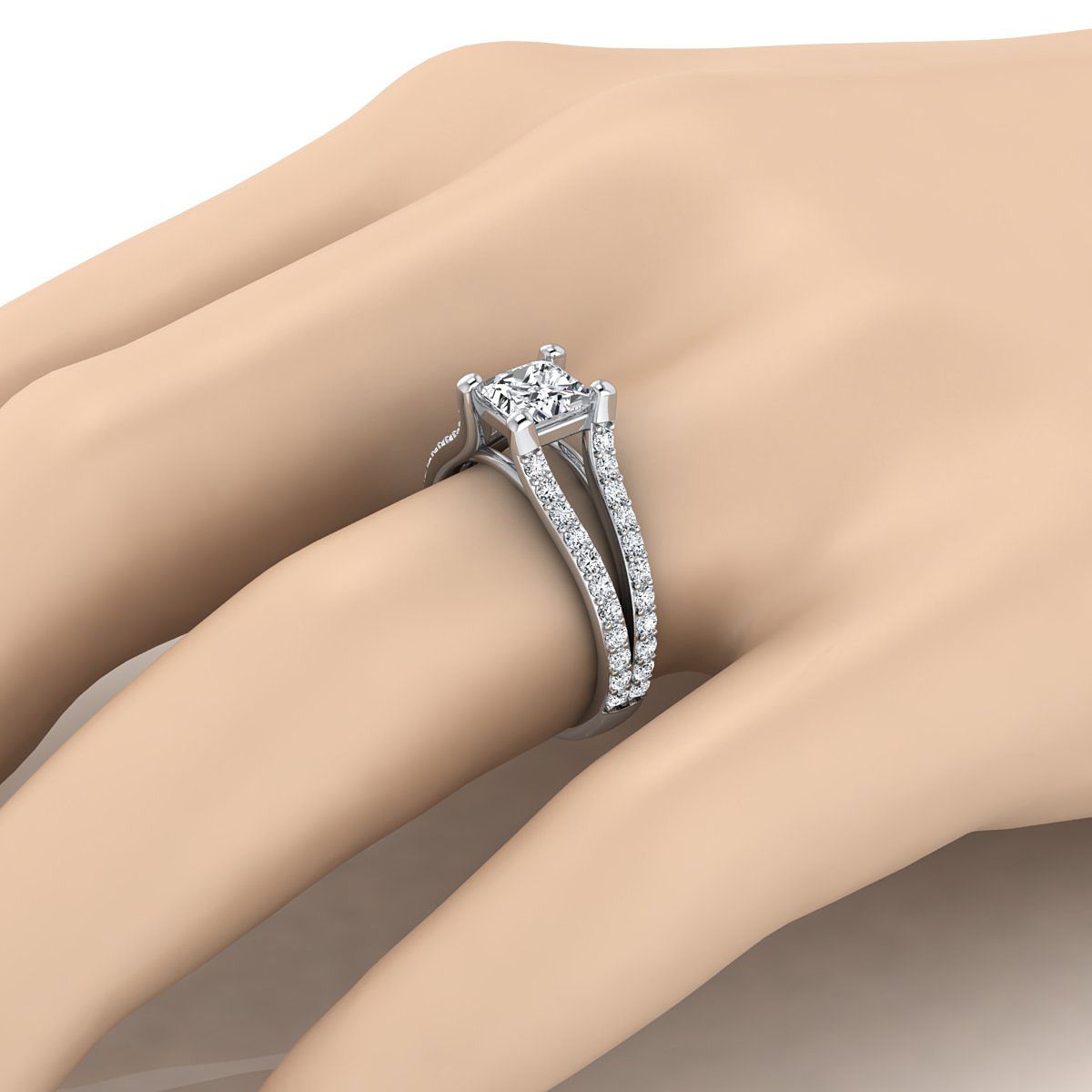 Split Shank Pavé Princess, in Platinum – detail view | RockHer