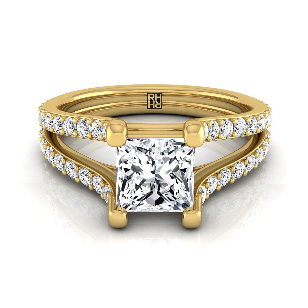 Split Shank Pavé Princess, in 18K Yellow Gold | RockHer
