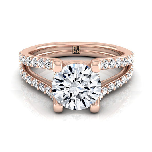 Round Brilliant, Split Shank Pavé, in 14K Rose Gold | RockHer