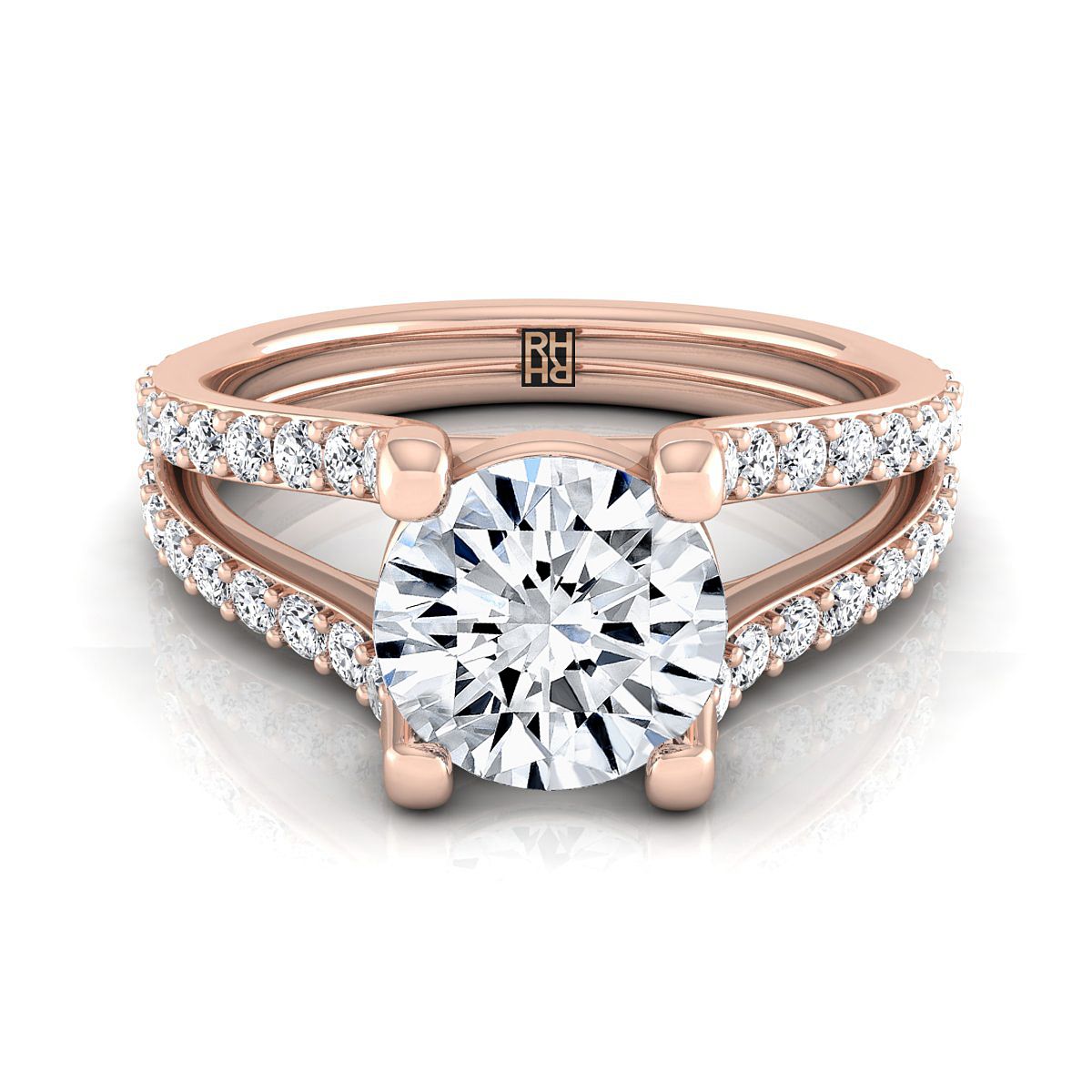 14K Rose Gold Round Brilliant Prong Set Sapphire Split Shank Engagement Ring