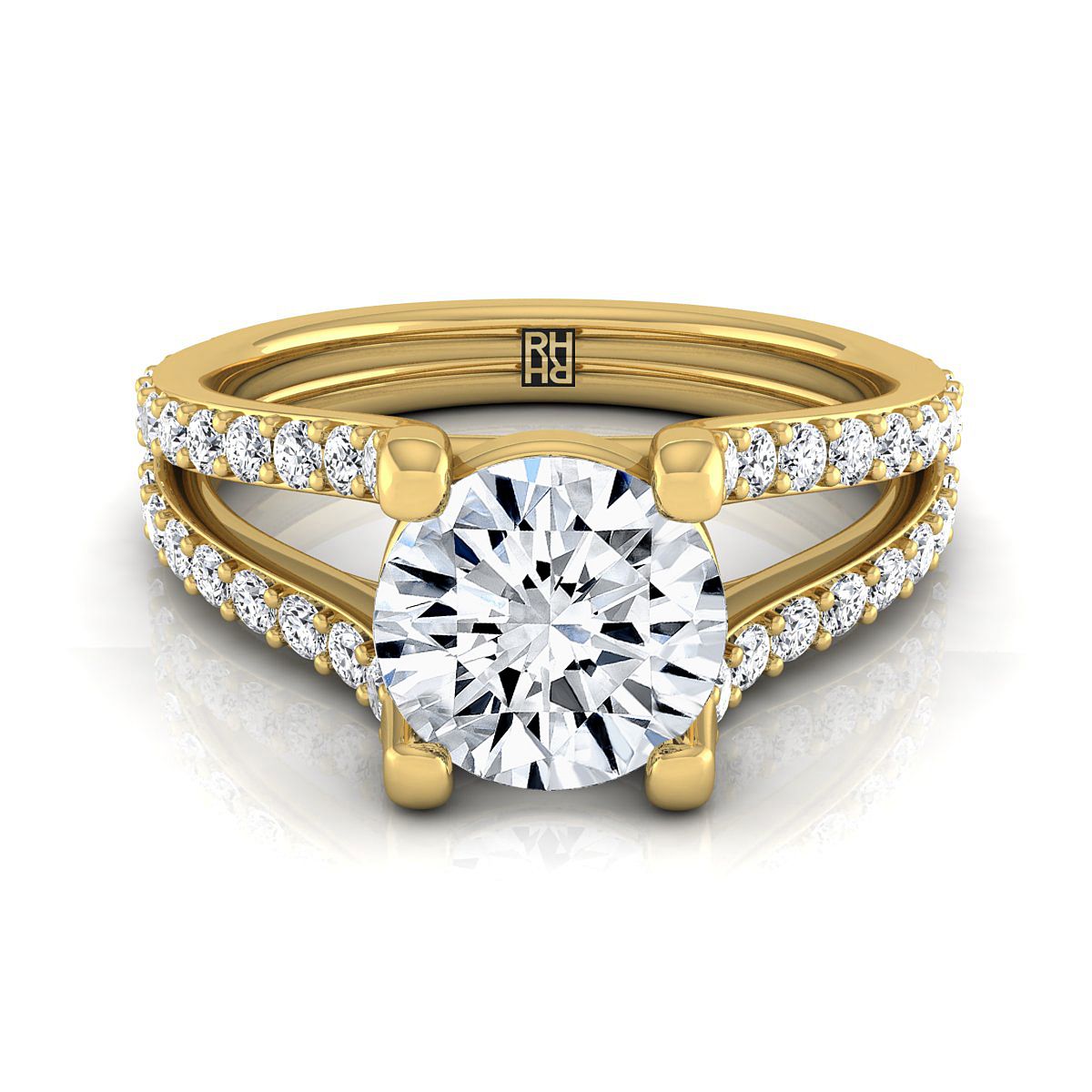 Round Brilliant, Split Shank Pavé, in 18K Yellow Gold – view 8 | RockHer