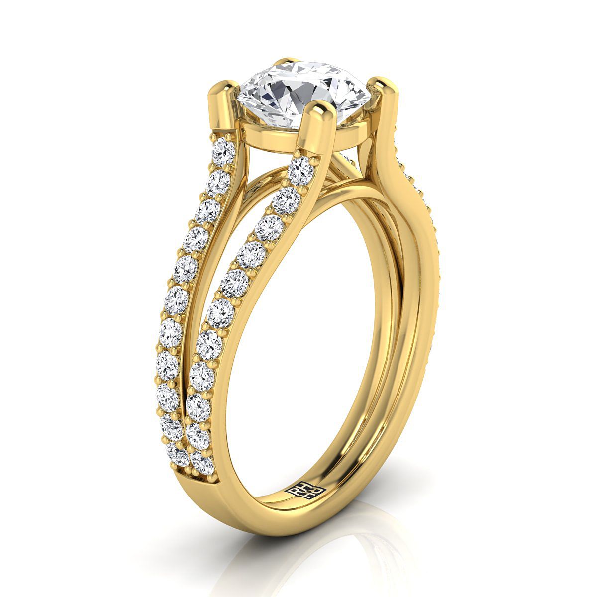 Round Brilliant, Split Shank Pavé, in 18K Yellow Gold – view 9 | RockHer