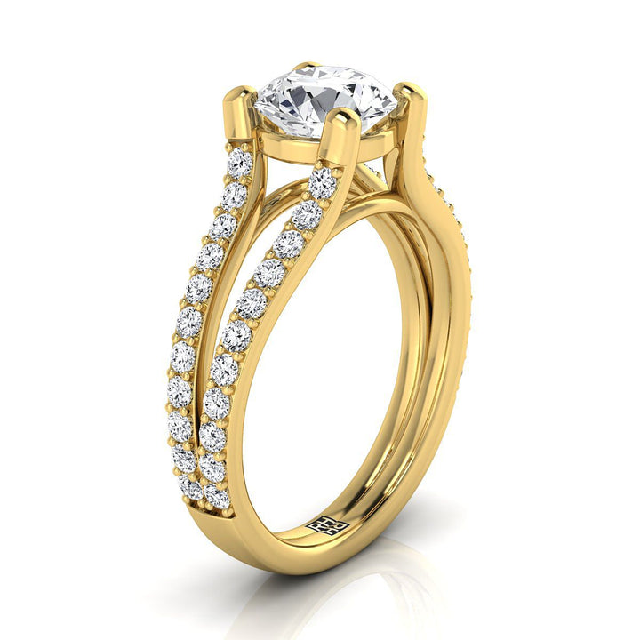 Round Brilliant, Split Shank Pavé, in 18K Yellow Gold – view 9 | RockHer