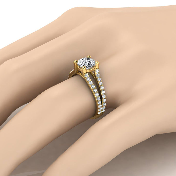 Round Brilliant, Split Shank Pavé, in 18K Yellow Gold – view 10 | RockHer