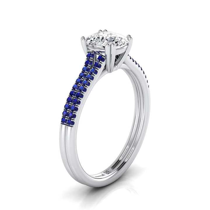 แหวนหมั้นเพชรฝรั่งเศสแบบแถวคู่แบบหมุดคู่ Cushion แพลตตินัม