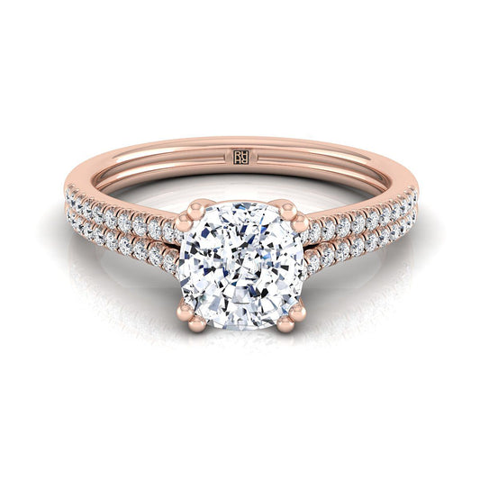 Double Row Double Prong French Pavé Cushion, in 14K Rose Gold, pave setting | RockHer