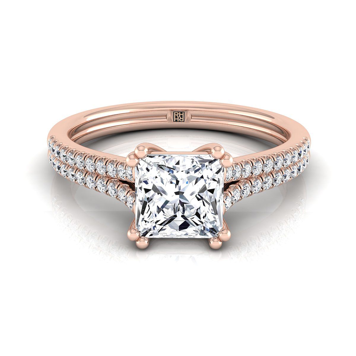 Double Row Double Prong French Pavé Princess, in 14K Rose Gold, pave setting | RockHer