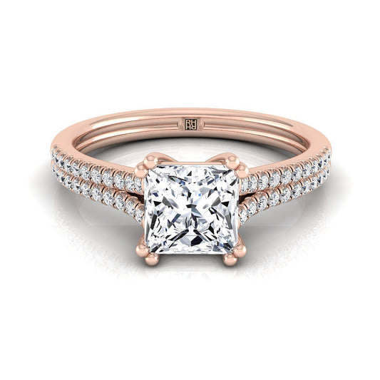 Double Row Double Prong French Pavé Princess, in 14K Rose Gold, pave setting | RockHer