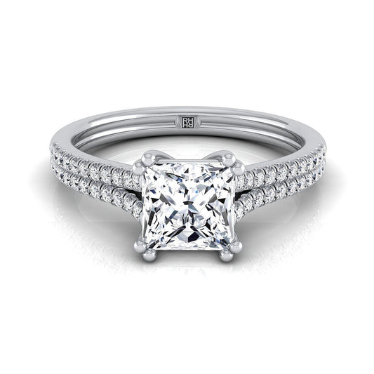 Double Row Double Prong French Pavé Princess, in Platinum, pave setting | RockHer