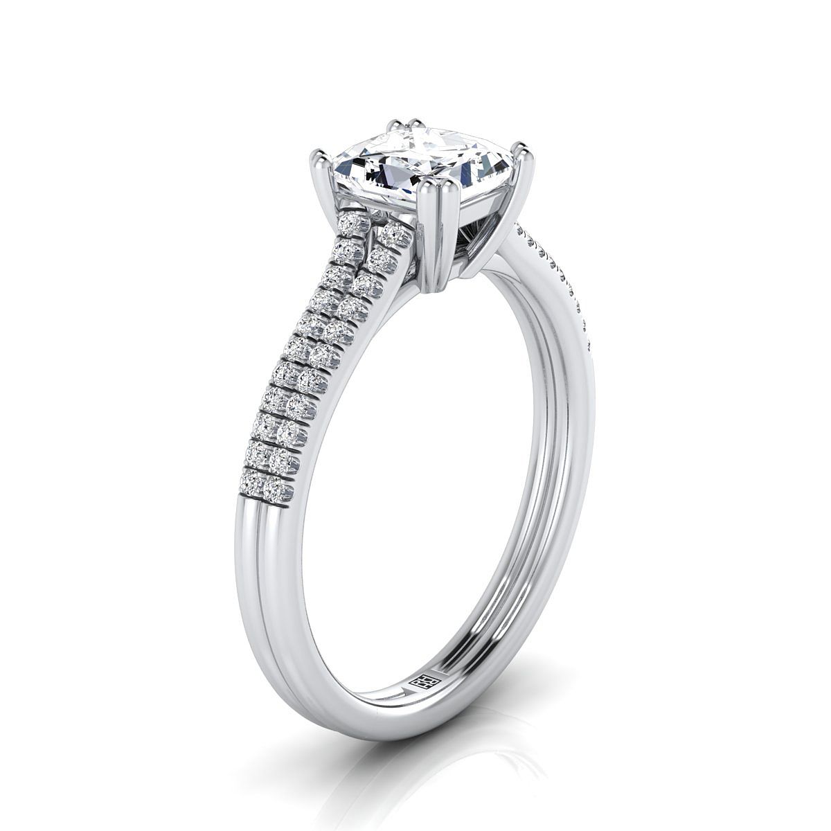 Double Row Double Prong French Pavé Princess, in 18K White Gold, pave setting – side profile | RockHer