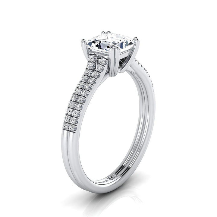 Double Row Double Prong French Pavé Princess, in 18K White Gold, pave setting – side profile | RockHer