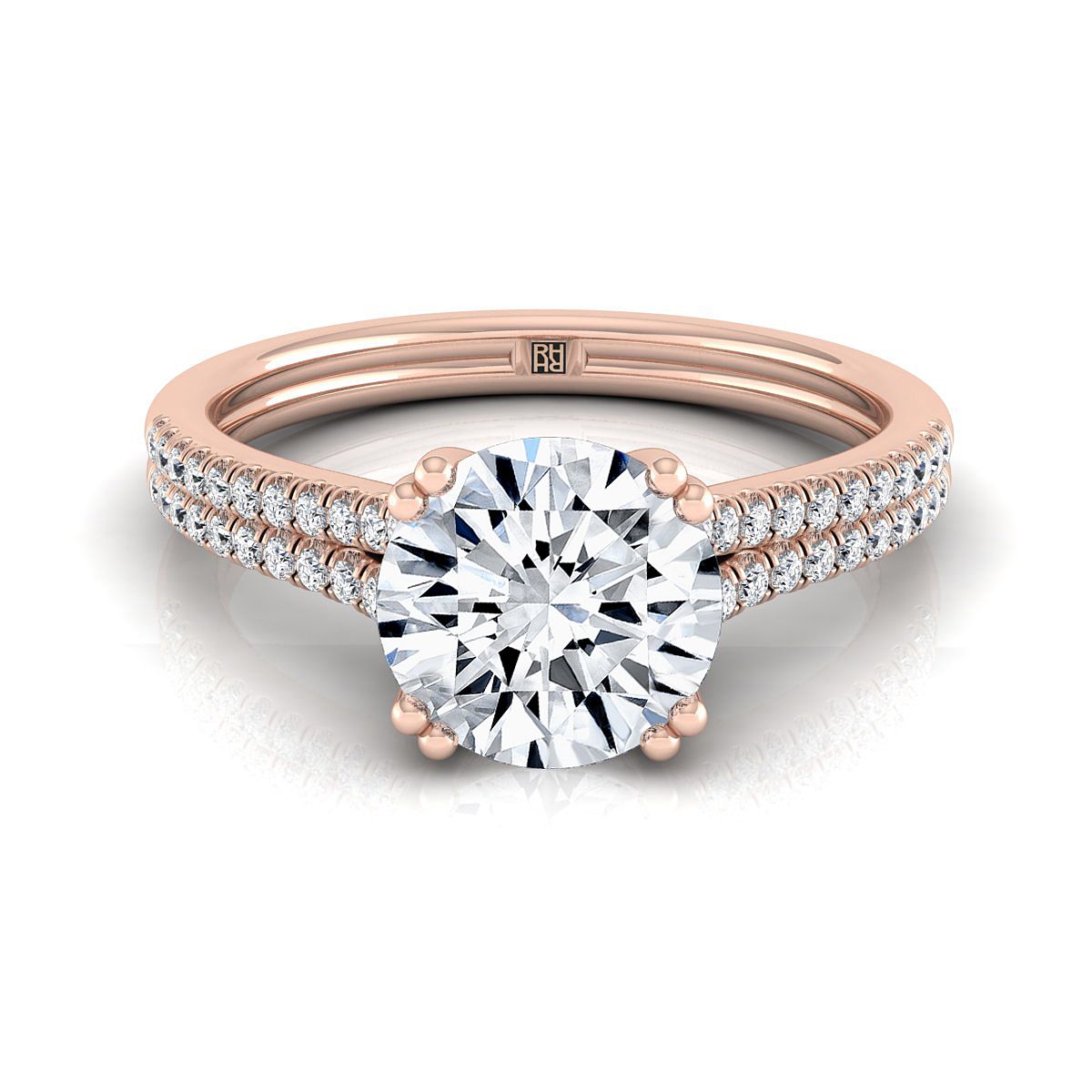 Round Brilliant, Double Row Double Prong French Pavé, in 14K Rose Gold, pave setting | RockHer