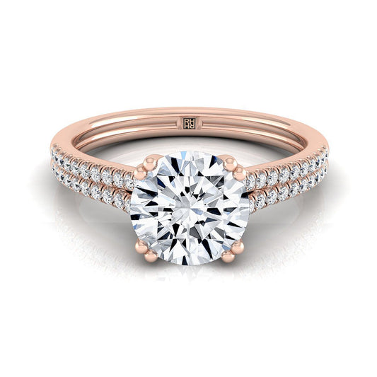 Round Brilliant, Double Row Double Prong French Pavé, in 14K Rose Gold, pave setting | RockHer