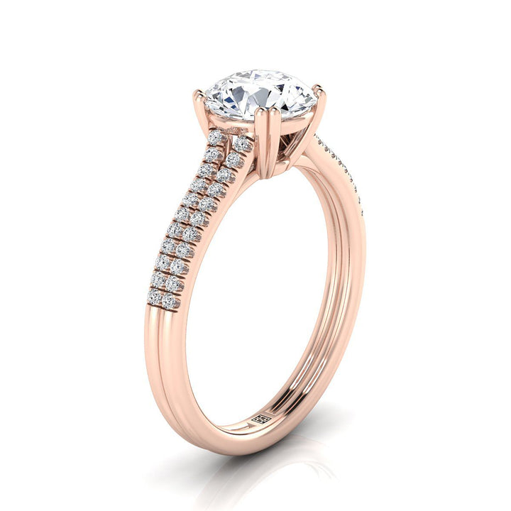 Round Brilliant, Double Row Double Prong French Pavé, in 14K Rose Gold, pave setting – side profile | RockHer