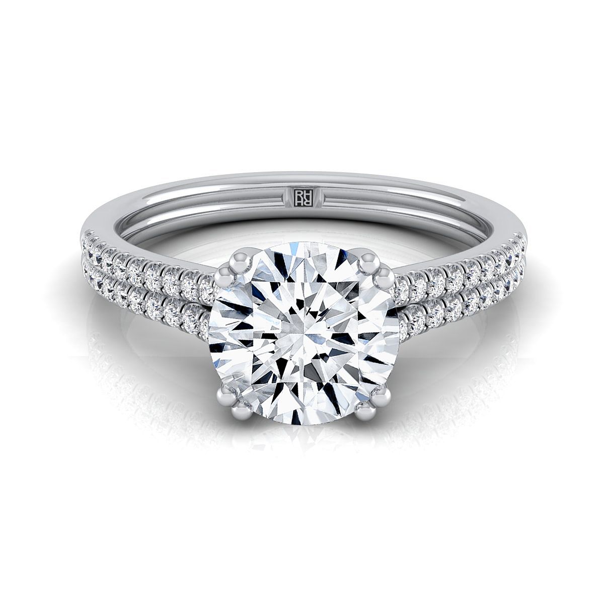 Round Brilliant, Double Row Double Prong French Pavé, in Platinum, pave setting | RockHer
