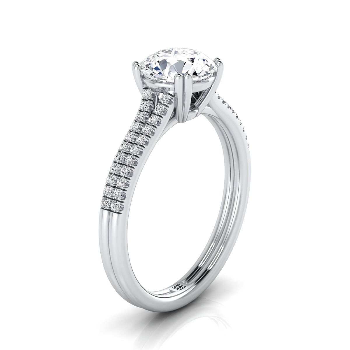 Round Brilliant, Double Row Double Prong French Pavé, in 18K White Gold, pave setting – side profile | RockHer