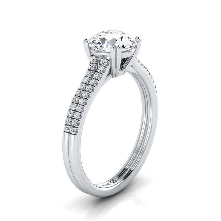 Round Brilliant, Double Row Double Prong French Pavé, in 18K White Gold, pave setting – side profile | RockHer