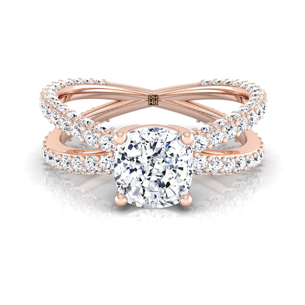 ตัวเรือนแหวนหมั้นเพชร Sadie ทรงคุชชั่น ฝังปาเว่ ทองคำชมพู 14K จาก RockHer