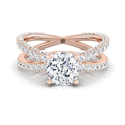 ตัวเรือนแหวนหมั้นเพชร Sadie ทรงคุชชั่น ฝังปาเว่ ทองคำชมพู 14K จาก RockHer