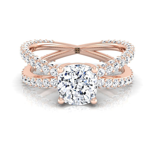 Criss Cross Open Pavé Cushion, in 14K Rose Gold, pave setting | RockHer