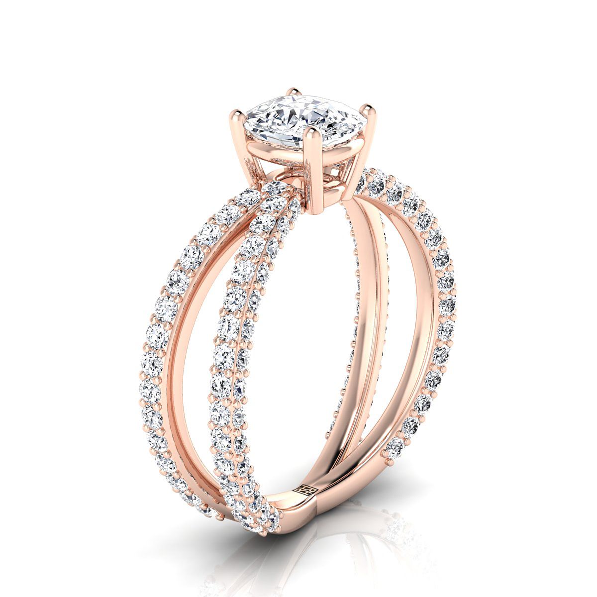 ตัวเรือนแหวนหมั้นเพชร Sadie ทรงคุชชั่น ฝังปาเว่ ทองคำชมพู 14K จาก RockHer