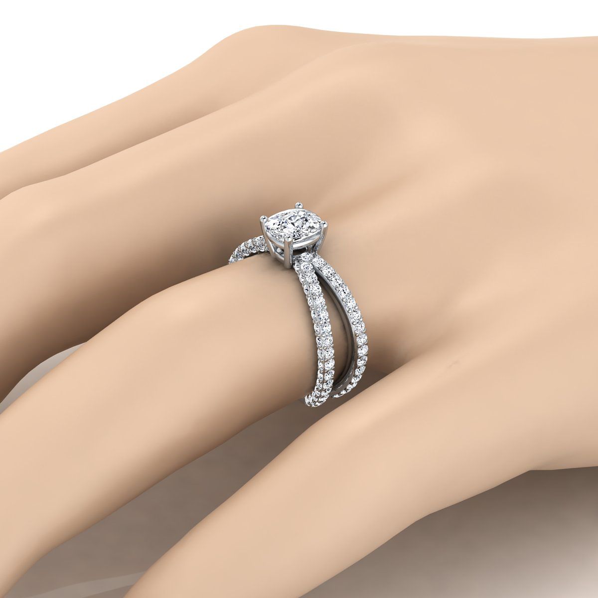 ตัวเรือนแหวนหมั้นเพชร Sadie ทรงคุชชั่น ฝังปาเว่ ทองคำขาว 18K จาก RockHer