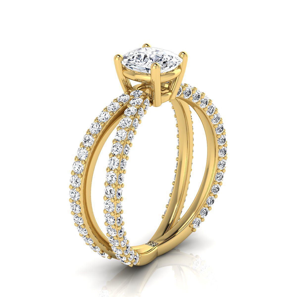14K Yellow Gold Cushion Open Diamond Pave Criss Cross Engagement Ring -1-1/3ctw