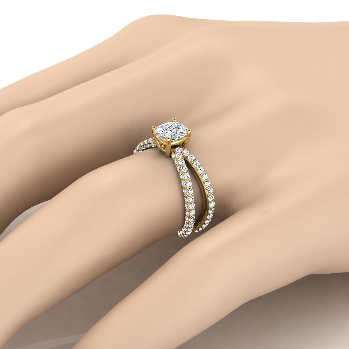 ตัวเรือนแหวนหมั้นเพชร Sadie ทรงคุชชั่น ฝังปาเว่ ทองคำเหลือง 18K จาก RockHer