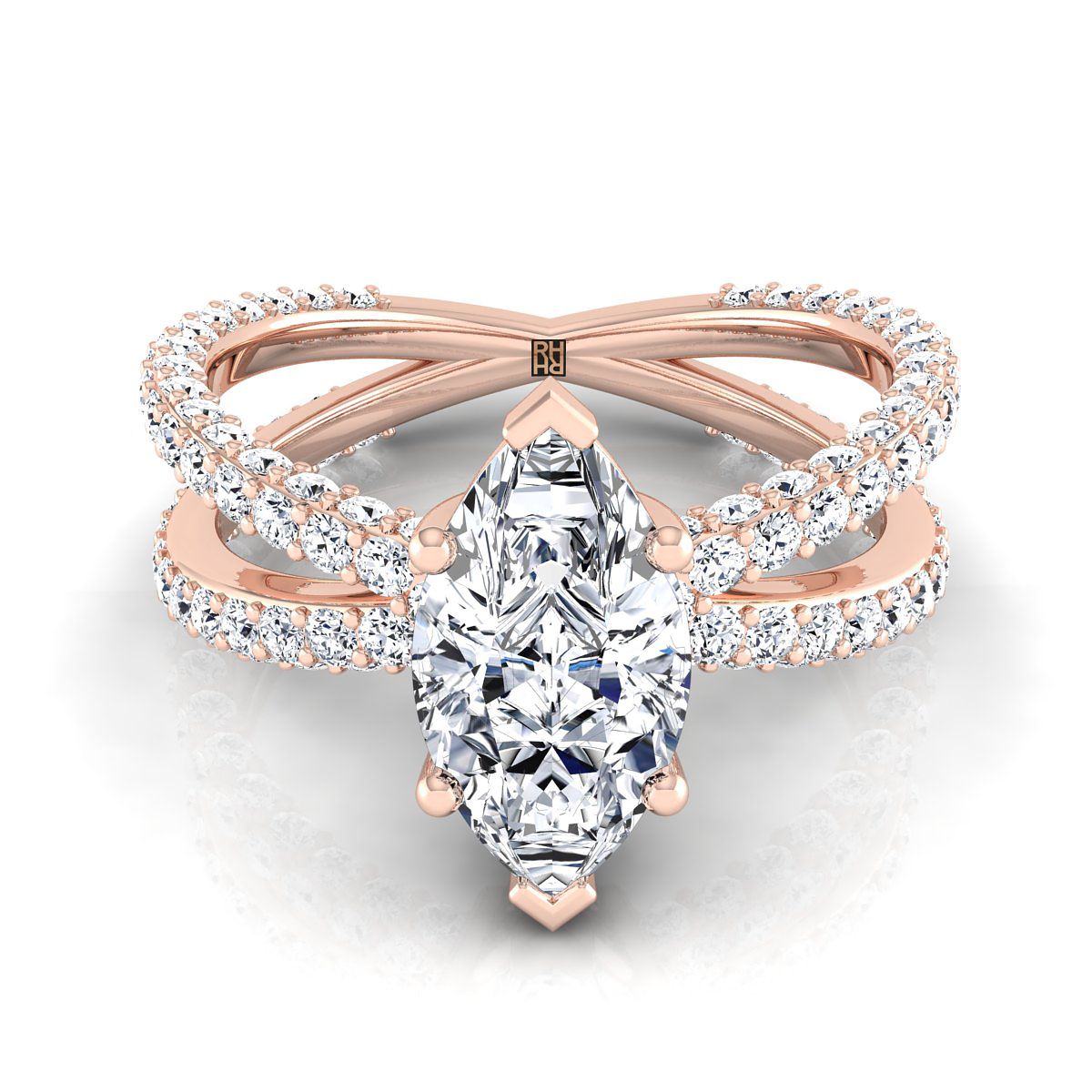 Criss Cross Open Pavé Marquise, in 14K Rose Gold, pave setting | RockHer