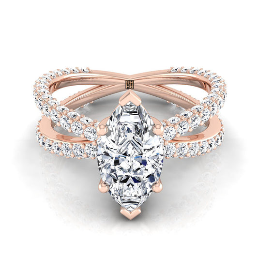 Criss Cross Open Pavé Marquise, in 14K Rose Gold, pave setting | RockHer
