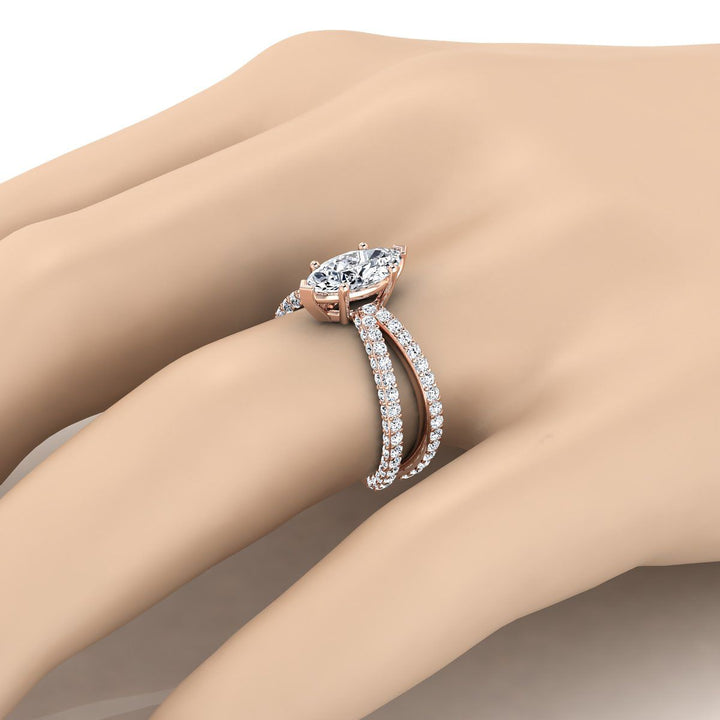 Criss Cross Open Pavé Marquise, in 14K Rose Gold, pave setting – detail view | RockHer