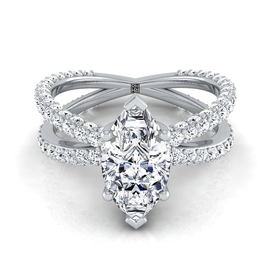 Criss Cross Open Pavé Marquise, in 18K White Gold, pave setting | RockHer