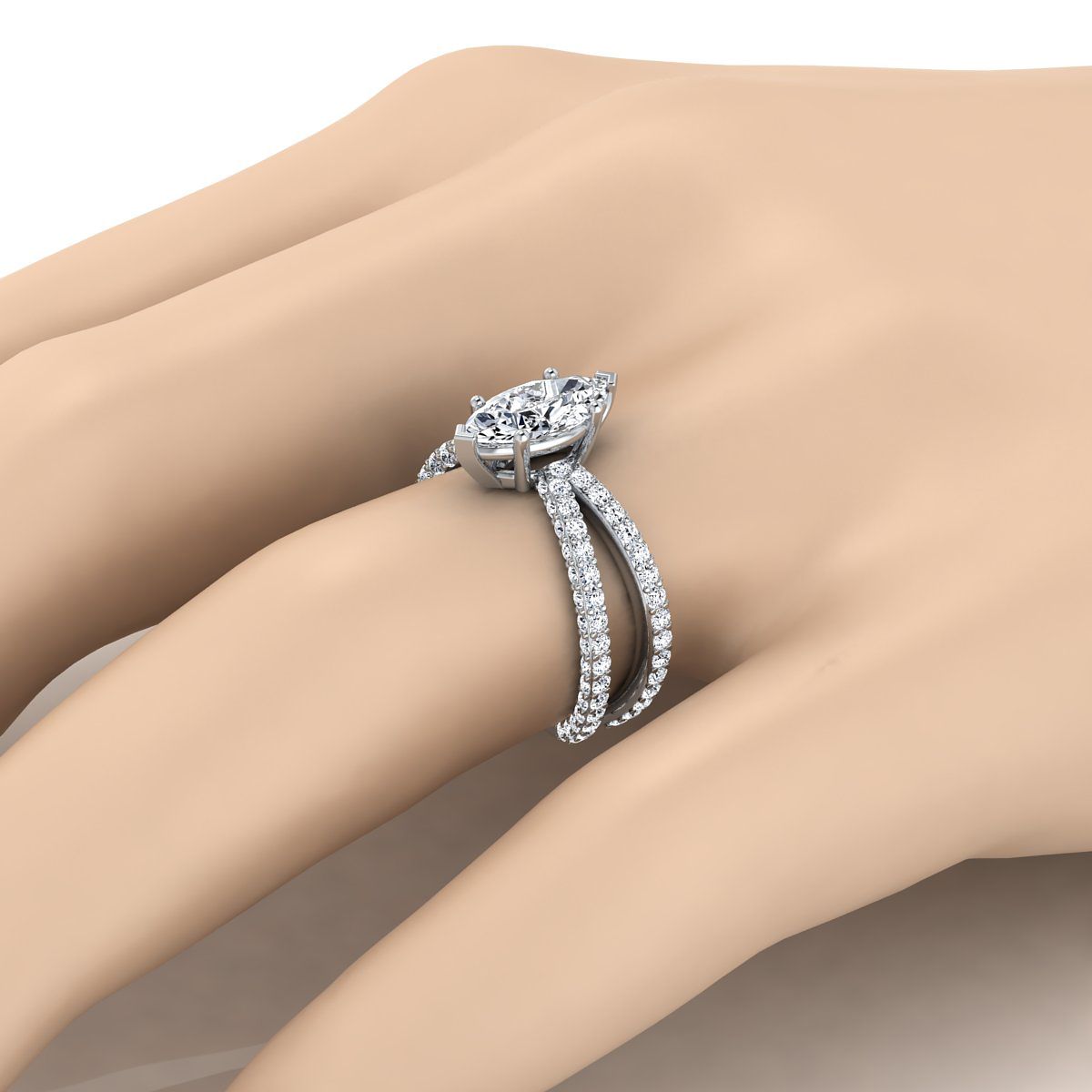 Criss Cross Open Pavé Marquise, in 18K White Gold, pave setting – detail view | RockHer