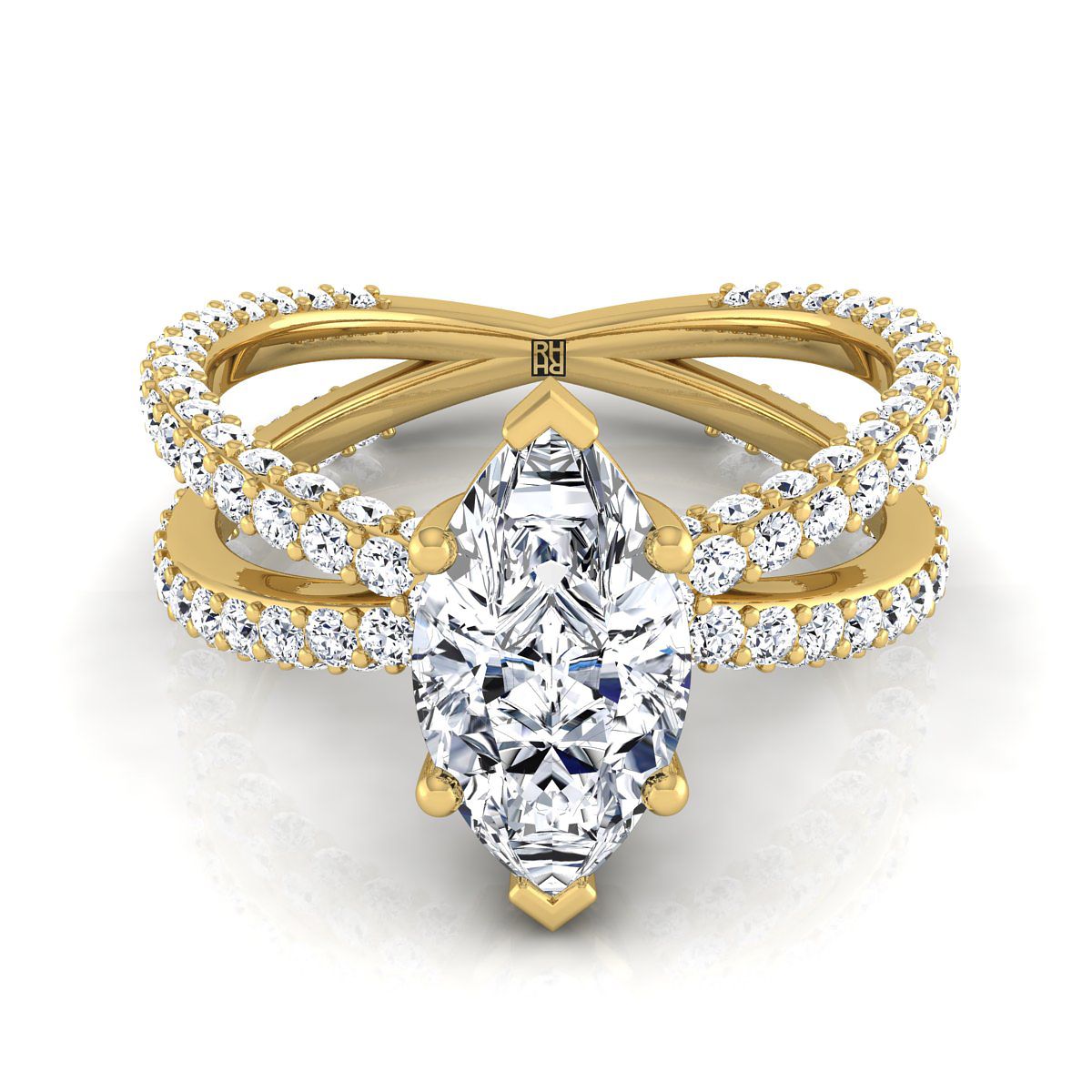 Criss Cross Open Pavé Marquise, in 18K Yellow Gold, pave setting | RockHer