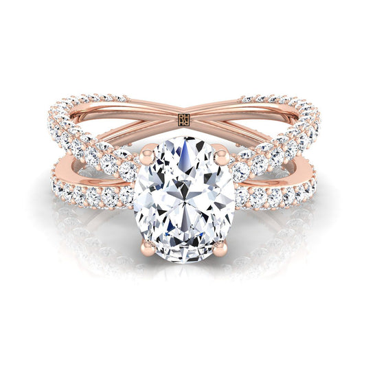 Criss Cross Open Pavé Oval Engagement Ring Setting in 14K Rose Gold