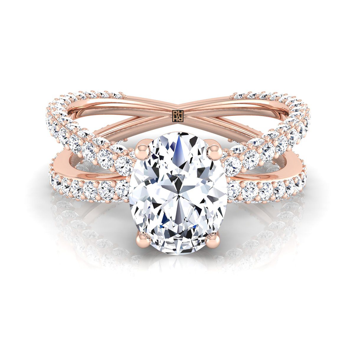Criss Cross Open Pavé Oval, in 14K Rose Gold, pave setting – view 8 | RockHer