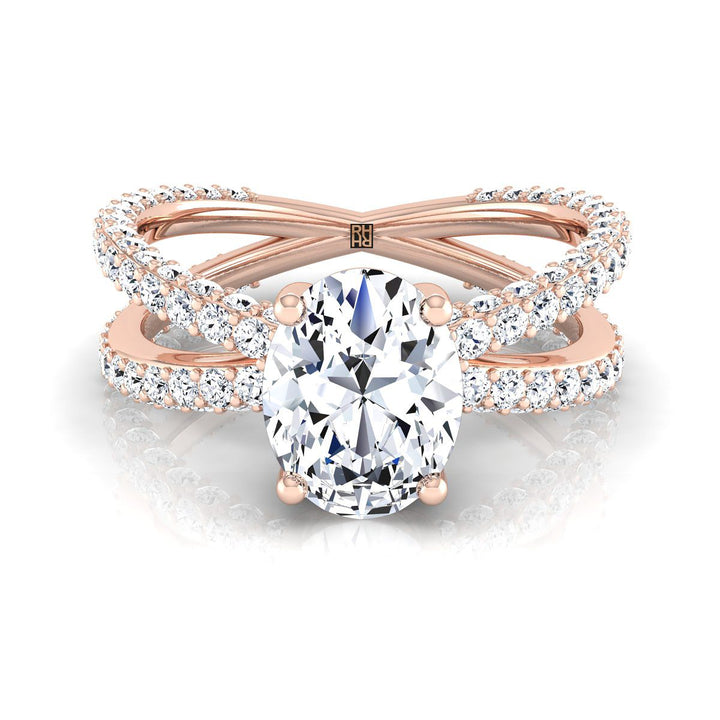 Criss Cross Open Pavé Oval, in 14K Rose Gold, pave setting – view 8 | RockHer